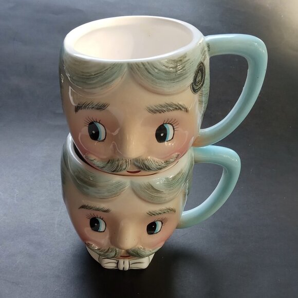 VINTAGE Gentleman Head Ceramic Mugs By PY JAPAN Mustache Movember Gift for Him - Picture 1 of 15